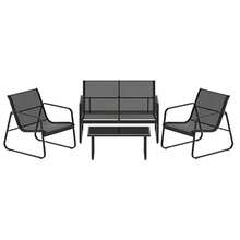Outdoor Lounge Setting Steel Textilene Sofa Set Table And Chairs Garden Furniture Patio Couch Deck Backyard Rattan Cushion Weather-Resistant Black Of 4 - Black - View 6