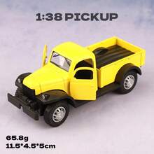 1pc 11cm Yellow Alloy Vintage Pickup Truck Model, Opening Doors, Children's Toy, Collectible Decor, Gift For Boys