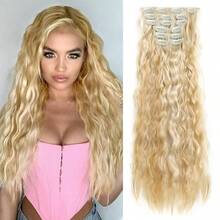  24inch 6PCS/Set Clip In Hair Extensions Synthetic Long Curly Wavy Hairpiece Black Brown Blonde Highlights Hair Extensions Natural Thick Deep Wave Hairpieces For Women - Multicolor - View 12