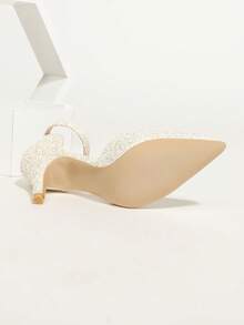 Sequin Single Strap Pointed Toe High Heels, Women's Hollow Out High Heels - Yellow - View 9