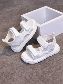 Fashionable Sequin Girls Sandals, Summer Children Beach Shoes, Girls Open Toe Princess Sandals - Beige - View 1