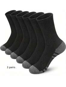 3 Pairs Boys' Color Block Mid-Calf Socks, Simple Versatile Comfortable Casual Socks, Made Of Polyester Knit Fabric, Suitable For Children Above 10 Years Old, Suitable For Outdoor Activities And Daily Wear In All Seasons - Multicolor - View 9