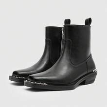 Men's High Heel Iron Toe Boots Zipper British Style Men's Chelsea Casual Commuting Boots - 黑色 - 查看 11