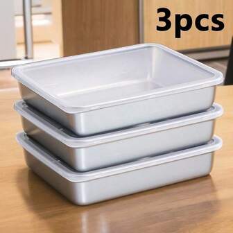 1 pieza/3 piezas Recipientes de almacenamiento de alimentos de acero inoxidable con tapas - Microondas, a prueba de fugas, apilables Cajas de almuerzo - Cajas organizadoras de almacenamiento de alimentos rectangulares selladas, adecuadas para preparación de comidas, refrigerador, oficina, camping - Utensilios de cocina fáciles de limpiar