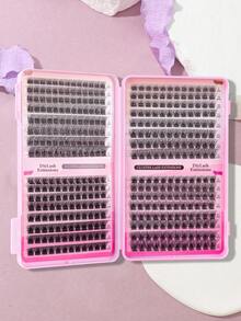 384片自粘式蓬松混合长度假睫毛套装，无需胶水，蓬松单根假睫毛，自粘式DIY睫毛嫁接，预粘睫毛簇，自然纤长C型卷翘假睫毛簇，无需胶水或卸除，假睫毛 - D - 查看 5