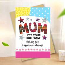 "1pc Vibrant 'MUM IT'S YOUR BIRTHDAY' Greeting Card With Envelope (11cm16cm&4.33in6.29in) - Plaid & Star Design, Perfect For Celebrating A Mom's Special Day, Greeting Card|Mum Birthday Plaid Star Card|Paper Greeting Card" - Multicolor - View 5