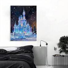 Framed 1PC Vintage Ice Castle Wall Art, Rustic Winter Palace Print, Frozen Christmas Decor, Holiday Fantasy Scene, Snowy Landscape Wall Art For Farmhouse Living Room  - 框架 - 查看 4