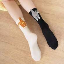 Calcetines de gato con bolitas peludas, Algodn 3D, Divertidos calcetas de gato con bolitas, Regalos novedosos para amantes de los gatos, Ropa cmoda y linda para el da - blanco - Ver 4