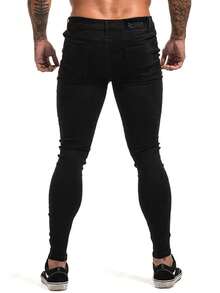 Men's Skinny Jeans, Plain Lycra, Elastane, Premium Style, With Pockets - 黑色 - 查看 3