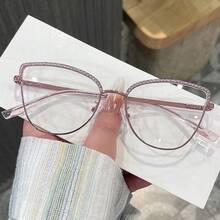 1 Par de Óculos Femininos Multicoloridos Estilo Olho de Gato com Armação de Metal e Strass, Design Vintage Minimalista com Hastes Flexíveis para Uso Casual e Diário - Multicolorido - Ver 3