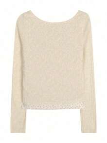 Early Autumn Women Lace Patchwork 2 In 1 Design Long Sleeve T-Shirt - Apricot - View 6