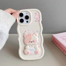 可爱爱心猫咪360°旋转（镜面支架）可爱猫咪彩绘，奶油色图案，糖果色，防摔手机壳，兼容苹果17 Pro Max/16/15/14/13/12/11、三星S26 Ultra/S25/S24/S23、摩托罗拉、荣耀、OPPO、红米等机型 - 白色 - 查看 4