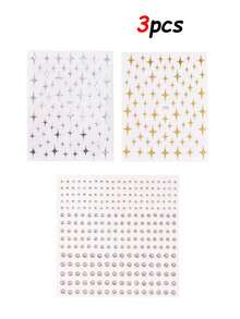 一套多件装的金色和银色亮片贴片图案 + 银白色水钻面部和眼角装饰贴纸，闪亮 DIY 音乐节妆容、化装舞会和眼妆装饰，化妆工具配件 - 彩色 - 查看 9