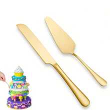 1/2pcs Stainless Steel Cake Cutting Set, Wedding Cake Knife, Gold Pastry Knife, Pizza Cutter, Baking Tool Set For Birthday Celebration, Party, Wedding, Home - Baking Tools