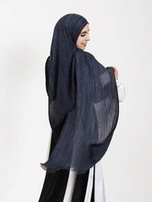 1 pezzo Sciarpa plissettata a tinta unita e righe con nappe, sciarpa/hijab casual di moda per donna - A - Visualizzare 17