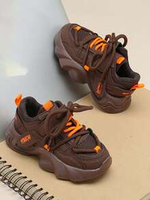 1 Pair Kids Soft Sole Non-Slip Casual Sports Hook And Loop Breathable Shoes, Suitable For Spring And Autumn - Brown - View 6
