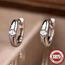 一对S925纯银低过敏性优雅简约奢华时尚复古精致独特百搭迷人闪亮立方氧化锆弯月形几何女士耳环，适合日常佩戴、节日和送礼。 - 1對鍍S925銀微曲耳環 - 查看 1