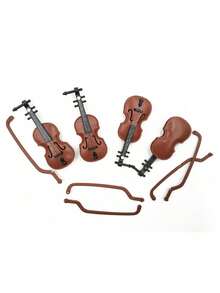 Mini Violin Model Miniature Toy, Bow And Case - Perfect Mini Musical Instrument For Dollhouse Decoration And Collectors Mini Miniature World Violin Music Instrument Scene Model Shooting Props, Vintage Imitation Violin, Family Toys - Wood Grain Color - View 7