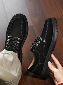 Autumn/Winter Fashion Classic Casual Leather Shoes, Retro British Style Elevated Work Boots, Men's Niche Minimalist Thick Sole Comfortable Business Commute Outdoor Sports Versatile Lifestyle Casual Shoes, Youth Maillard High-End Boots