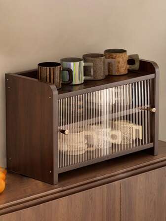 1 pieza, Gabinete de almacenamiento de acrílico - Soporte para tazas de escritorio, Organizador de escritorio, Adecuado para el hogar, la cocina, el dormitorio, la sala de estar, Estantería de almacenamiento, Gabinete de almacenamiento para tazas de café y vajilla, Estantería de almacenamiento y organización, Soporte para tazas a prueba de polvo, Organización del hogar, Diseño moderno, Caja de almacenamiento minimalista, Artículo esencial de cocina, Accesorios de almacenamiento para el hogar