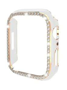 1PC White Shiny Rhinestone Decor Hollowed Out Case Flashing Anti-Fall Laser Engraving Bumper Cover, For Apple Watch Case 40/41/42/44/45/46/49MM, For Apple Watch Series Ultra/SE/10/9/8/7/6/5/4, Intelligent Watch Case Accessories - Hollow White + Gold - View 11