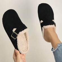 Dép lê lót giữ nhiệt ấm áp, thiết kế tối giản cổ điển, thích hợp mang trong nhà và ngoài trời, thoải mái cho gia đình, văn phòng, mùa thu/đông. - màu đen - Xem 5