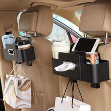 AD 4-In-1 Car Seat Organizer With Tissue Box, Cup Holder, Hooks And Phone Holder - Essential Car Storage Solution For A Tidy Interior