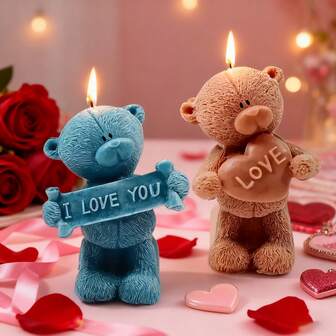 1 件情人节心形熊“LOVE”蜡烛模具，手工礼品装饰，易于脱模且可重复使用
