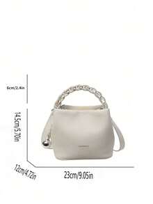 迷你时尚小丑图案PU防水布包，字母图案，金属吊坠装饰，便携方形手提包，优雅托特包，商务通勤包，适合工作场合，高端时尚包，适合日常通勤和聚会 - 白色 - 查看 9