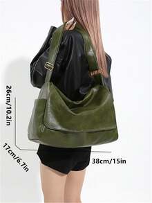 1个复古皮革斜挎包，大容量单肩包，纯色手提包（请放置于通风处1-3天以散去材质气味） - 綠色 - 查看 12