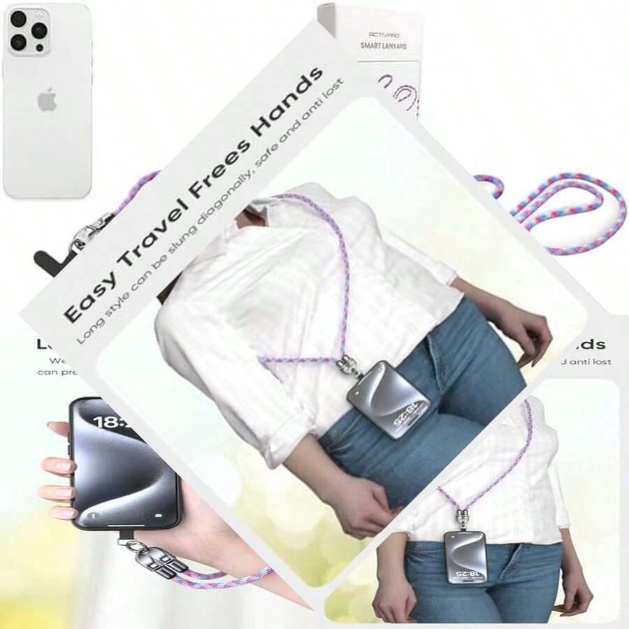 Tangle-Free Smart Lanyard 2-In-1 Pack Mobile Phone Lanyard Anti Theft Phone Wrist Strap Cross Body Strap Type-C Built-In Charging Cable Straps Compatible With Iphone Android Phones Spring Easter Gift - As Pic - View 1