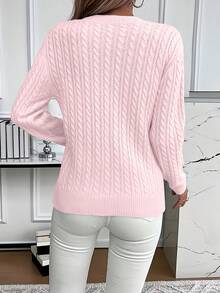 Chunky Sweater - Winter Warm Round Neck Pullover, High Elasticity Cozy Fall/Winter Sweater Coat, Machine Washable Solid Color Casual Blouse For Layering, Elegant Crew Neck Sweater - Machine-Washable Solid Color Knit Sweater - Women's Sweater - Women's Fitted Top - Women's Winter Clothing - Hồng - Xem 2