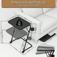 FurnitureR Mesa Plegable para TV con Portavasos Mesa para Refrigerios con 4 Ajustes de Altura y 4 ángulos de Inclinación Bandejas de TV Comedor Sala de Estar Espacio Pequeño Sin Ensamblaje Negro - como en la foto - Ver 2