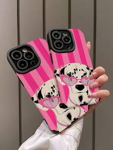1pc Fashionable Minimalist Striped & Spotted Dog Pattern Vertical Faux Leather Textured Classic Anti-Drop High-End Soft Protective Phone Case, Suitable As Birthday, Holiday Gift For Friends, Family, Couples, Compatible With Apple And Phones 17/16 PLUS/16 PRO/16 PRO MAX - Multicolor - View 4