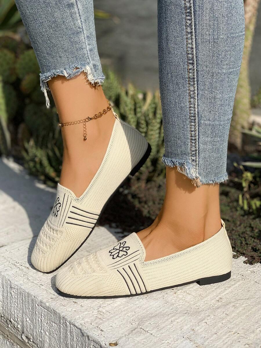 Mocasines de punto con punta cuadrada y lazo de mariposa, zapatos casuales versátiles y transpirables - Chantilly - Ver 1