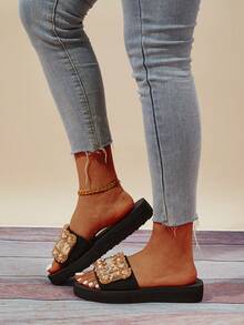 Women'S Flat Sandals Open Toe Slip On Sandals Summer Dressy Flat Fashion Slippers, Luxury Rhinestones Beaded Flip Flops - Gold - View 5