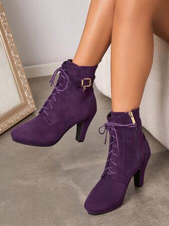 Damen Mode Ankle Boots mit hohem Absatz, wasserdicht, Plateau, Winterstiefel, neue Damenschuhe, warme Damenstiefel, modische vielseitige Lässig Damenschuhe, Veloursleder Ankle Boots, schwarze Kurzstiefel mit Schnürung und Reißverschluss, bequeme wasserdichte Plateau Damenstiefel, Damen Ankle Boots und Kurzstiefel, Modestiefel für Damen