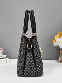 Bolso de mano con estampado de patchwork de moda con accesorio de colgante - Multicolor - Ver 4