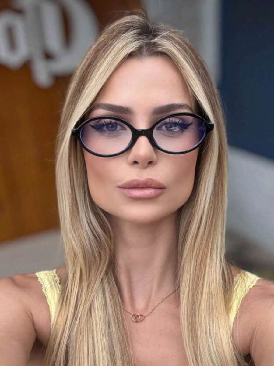 Indicated Oval Flat Glasses, Small Retro Frame, Simple, Anti-Blue Light UV400 - màu đen - Xem 1