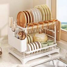 2-Tier Kitchen Storage Rack With Quick Drainage, Knife And Fork Holder, Cutting Board Rack, Dry Countertop -Space-Saving Multifunctional Utensil Organizer For Bowls, Plates, And More, Utensil Holder|Sleek Metal Rack|Durable Kitchenware, Kitchen Organizers And Storage - Multicolor - View 2