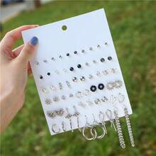 30 pares de aretes de botón con decoración de strass y corazones para San Valentín - Amarillo Oro - Ver 6