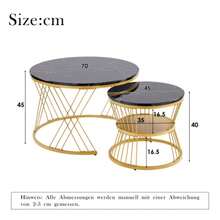 Modern Coffee Table Set, High Gloss Coffee Table Set, Sofa Nesting Side Tables With Marble Veneer, Round Side Tables, Set Of 2, Gold-Colored Frame - 黑色 - 查看 3