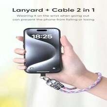 Tangle-Free Smart Lanyard 2-In-1 Pack Mobile Phone Lanyard Anti Theft Phone Wrist Strap Cross Body Strap Type-C Built-In Charging Cable Straps Compatible With Iphone Android Phones Spring Easter Gift - As Pic - View 4