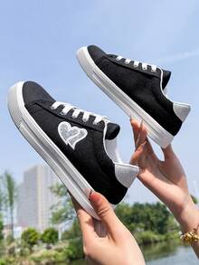 1双女士百搭休闲鞋，前系带平底运动鞋，适合所有季节 - 黑色 - 查看 2