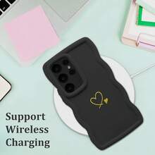 1pc Heart-Shaped Wave Dopamine Phone Case Compatible With Galaxy A55/Compatible With IPhone 17 Pro Max/Redmi Note 11 4G/Infinix Note 30/ Moto E30/Camon 20/Camon 20 Pro 4G/Spark 8C/Spark Go 2022/Smart 7, Smart 8, Anti-Drop, Non-Yellowing, 1mm Thickness - Black - View 2