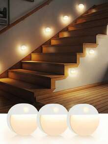 3 piezas de luces de escalera con sensor de movimiento a batería, luces LED adhesivas, lámparas de pared inalámbricas, adecuadas para escaleras, gabinetes, pasillos, baños, y pasillos - Multicolor - Ver 11