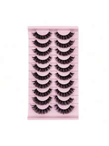 10 pares de pestañas postizas rusas rizadas y densas, con estilo rayado que se ven naturales, adecuadas para el escenario y fiestas - sin fragancia, se venden por pares - regalo para el Día de la Madre/Cumpleaños