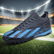 1 Pair Unisex Studded Football/Soccer Training Shoes, High-Top Outdoor Team Sports Shoes For Artificial Turf, Hard Court, Indoor Training Field, Professional Large Size Rugby Shoes, Men's Professional Sports Shoes With PU Front Lace-Up, Non-Slip Rubber Sole, TF Short Studs, Lightweight High-Performance Anti-Slip Design, Professional Football Boots, Factory Direct - Gray-blue - View 5