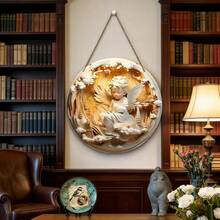 Cross-Border Best-Selling Christmas Round Angel Door Sign Hanging Ornament, Wooden Decoration, Wall And Home Decor. - Multicolor - View 3