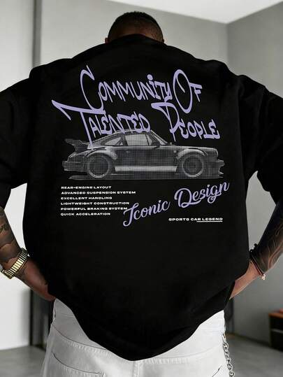  Zrgoth 男士休闲百搭简约英文标语及汽车印花短袖T恤